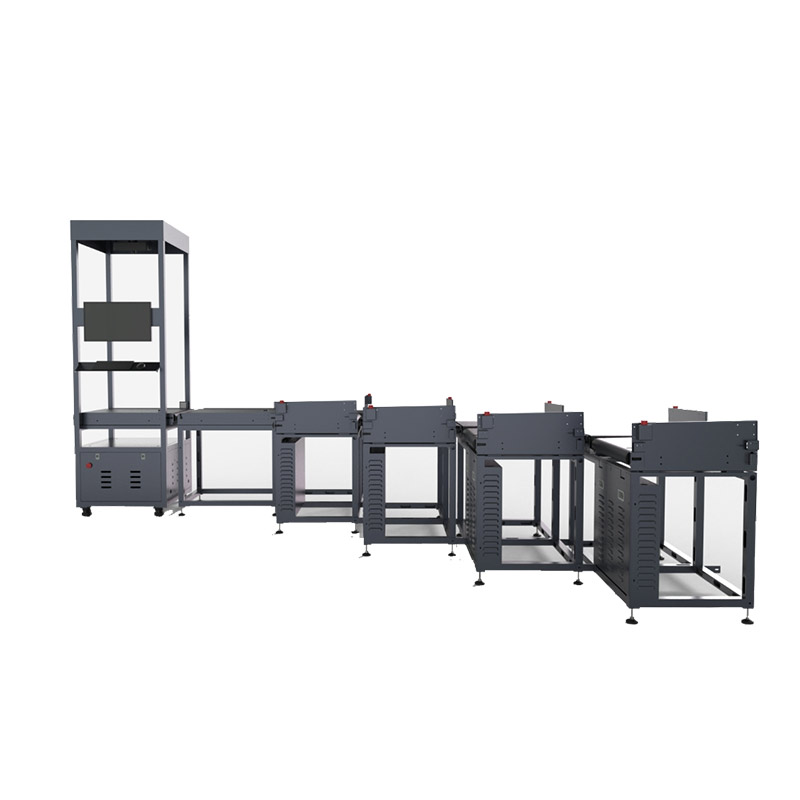 black DWS with 9 outfeeds sorting conveyor