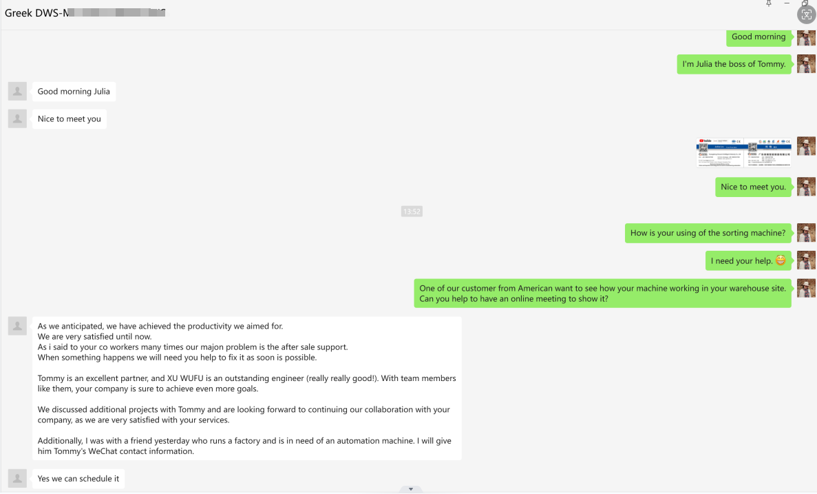Greek customers evaluation of DWS sorting equipment